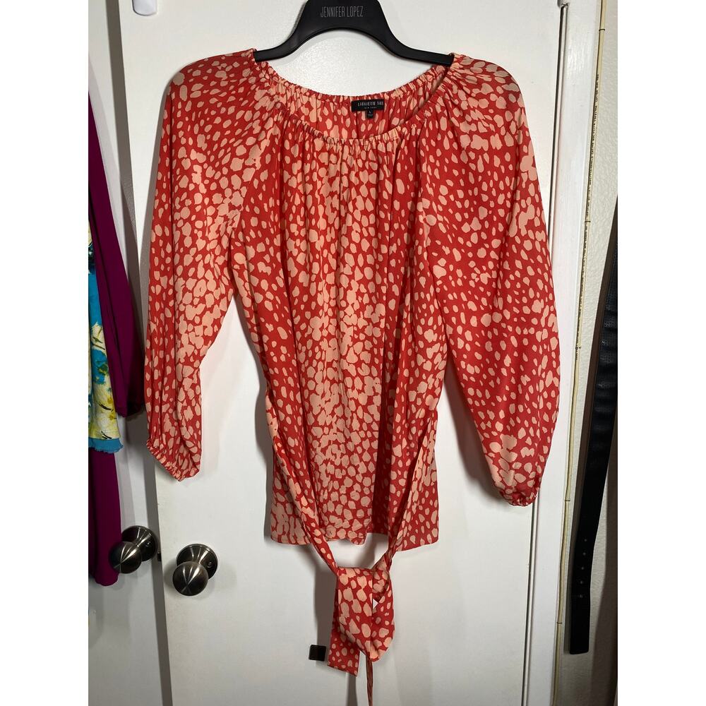 LAFAYETTE 148 New York Silk Carson Printed Bishop Sleeves Blouse Large - Picture 2 of 9